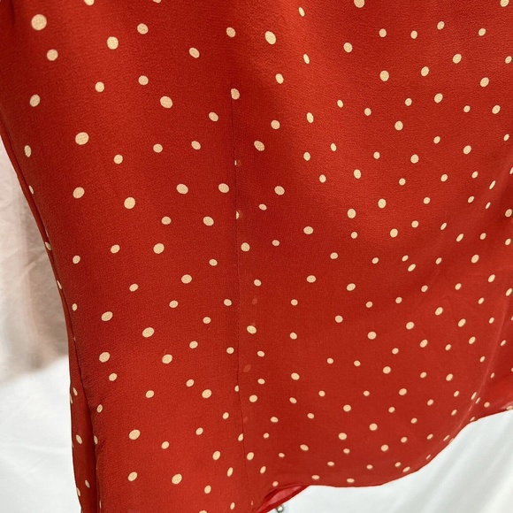 Cynthia Howie Womens 4 Blouse Red white polka dots petal sleeve Lined 100% Silk - Picture 5 of 11